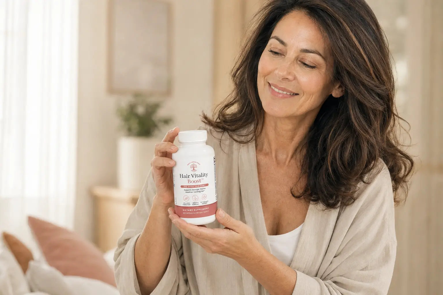 Woman enjoying her daily hair wellness routine