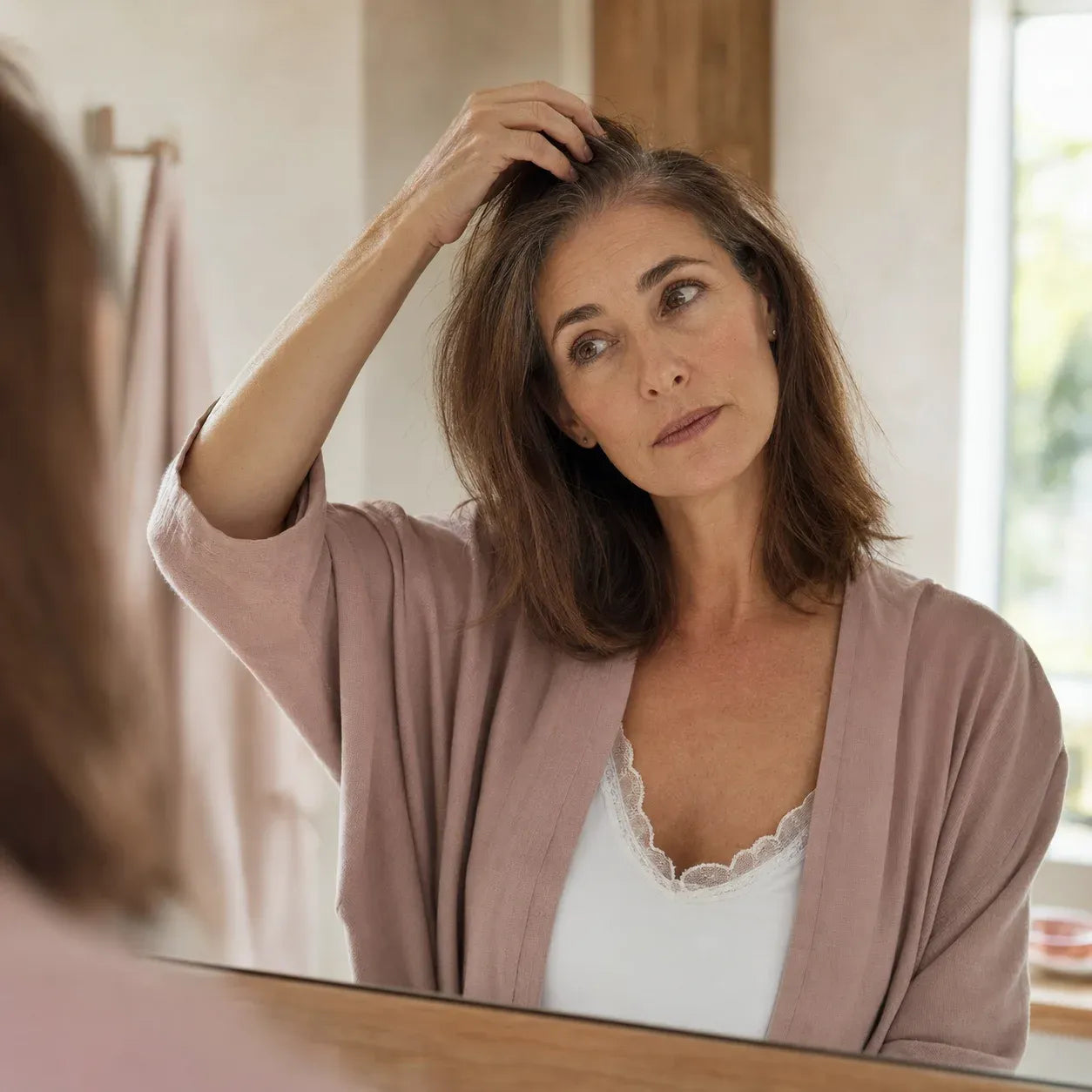 Woman caring for hair that feels thinner and more fragile